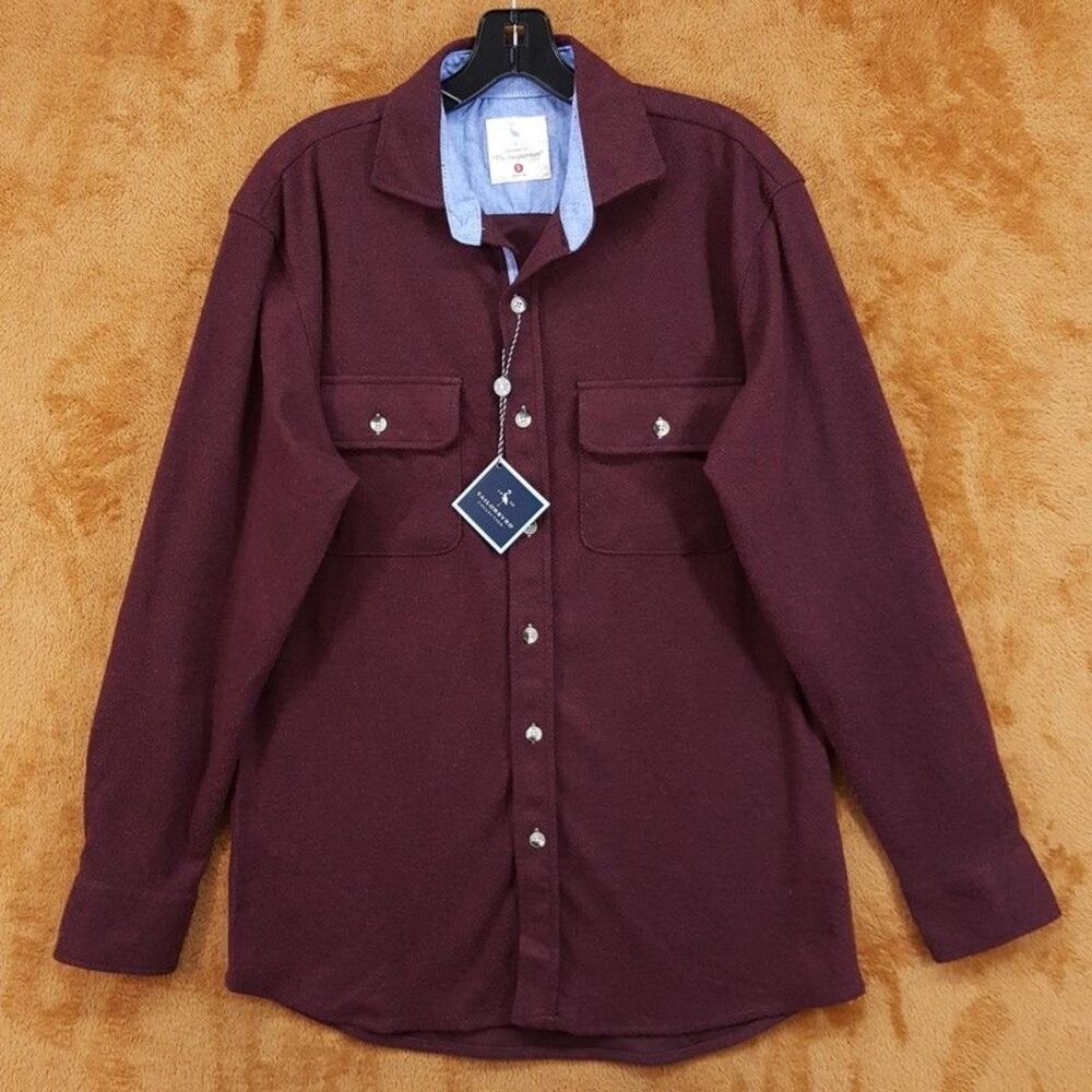 TAILORBYRD Shirt Mens Small Burgundy Button Up Heavyweight Flannel Sweatershirt